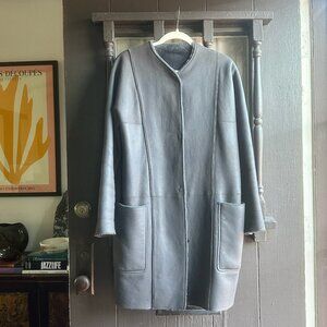 Vince Genuine Shearling Coat – Grey, Minimalist Collarless, Women’s Size US S